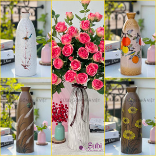 Lọ gốm sứ Bát Tràng cao 45 cm cắm đào đông, tuyết mai - Bình hoa decor trang trí nhà đẹp