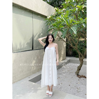 Váy 2 dây đi biển dáng dài cao cấp- Kem.Studio