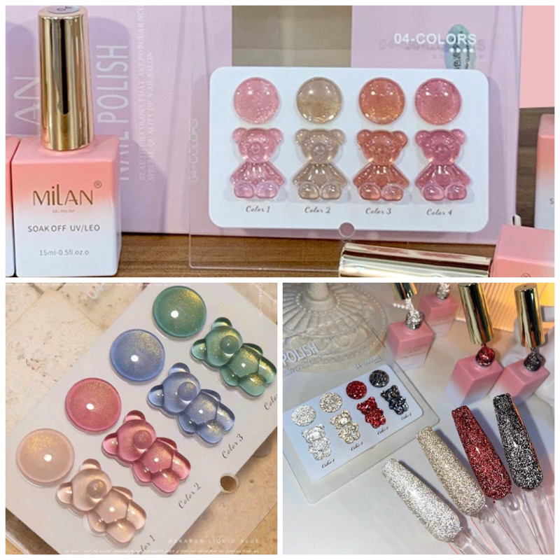 Set Sơn gel nhũ, Màu, Flash ( Milan - AS - Modengni) chính hãng 4 và 5 màu nail ( tặng bảng màu )