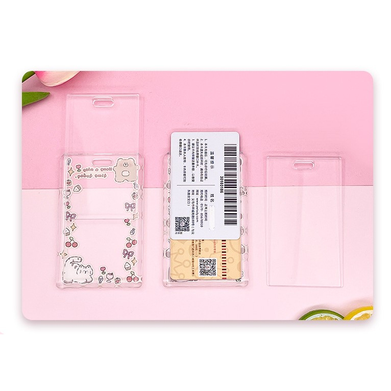 Bao Thẻ Học Sinh Nhựa Mica Trong Suốt In Họa Tiết Họa Hình Kèm Móc Lò Xo Chuông