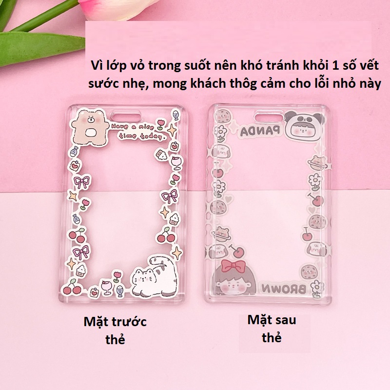 Bao Thẻ Học Sinh Nhựa Mica Trong Suốt In Họa Tiết Họa Hình Kèm Móc Lò Xo Chuông