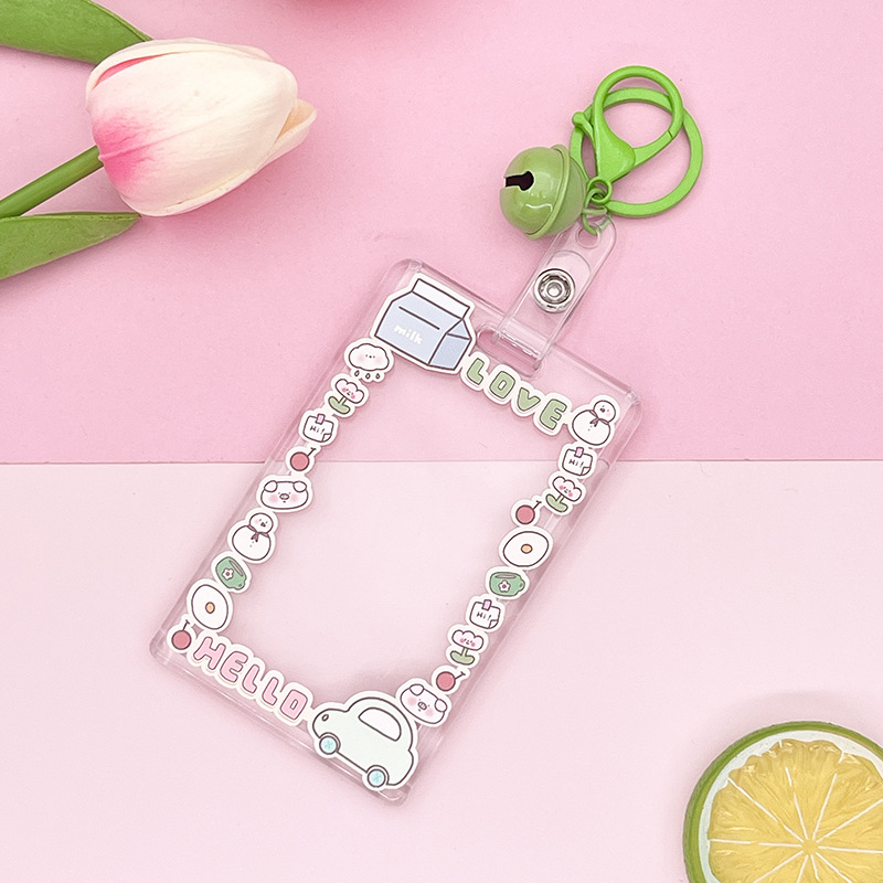Bao Thẻ Học Sinh Nhựa Mica Trong Suốt In Họa Tiết Họa Hình Kèm Móc Lò Xo Chuông