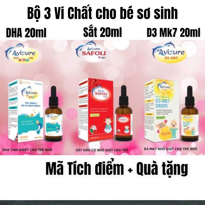 Bộ ba vi chất Avisure nhỏ giọt thiết yếu cho bé - Avisure DHA, sắt Safoli drop, vitamin D3-MK7 avisure0