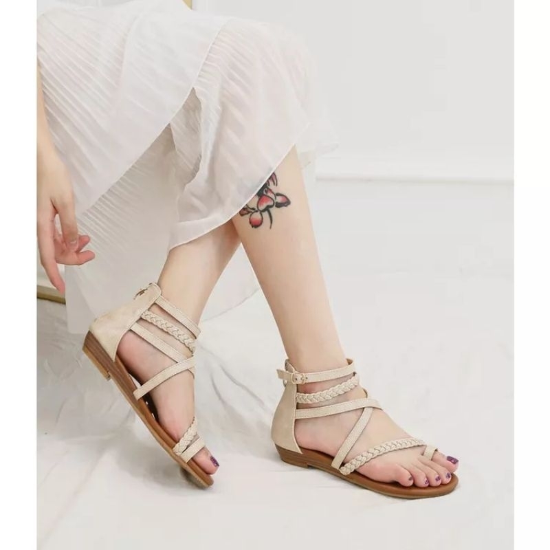 Giày sandal chiến binh xỏ ngón Boho dây bính