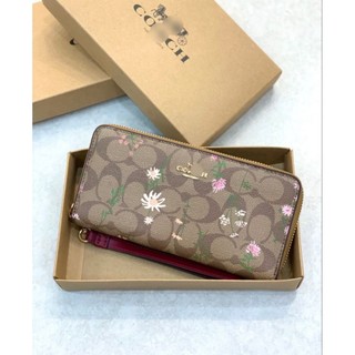 Ví coach long zip around wallet in signature canvas
