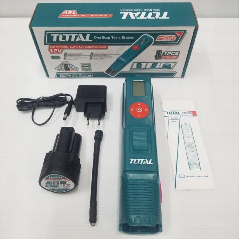 TOTAL Máy bơm hơi cầm tay tự động dùng pin 12V TACLI12011