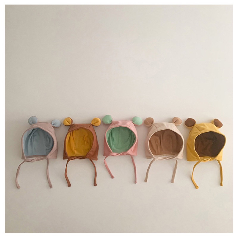 Mũ trùm cotton tai gấu tròn cho bé