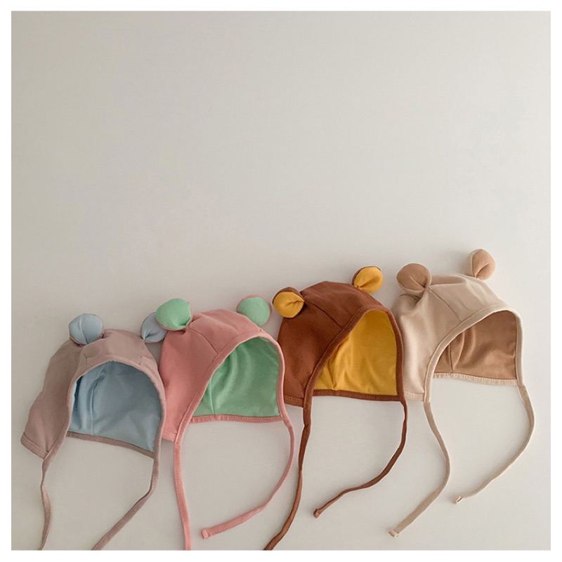 Mũ trùm cotton tai gấu tròn cho bé