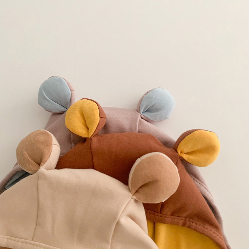 Mũ trùm cotton tai gấu tròn cho bé