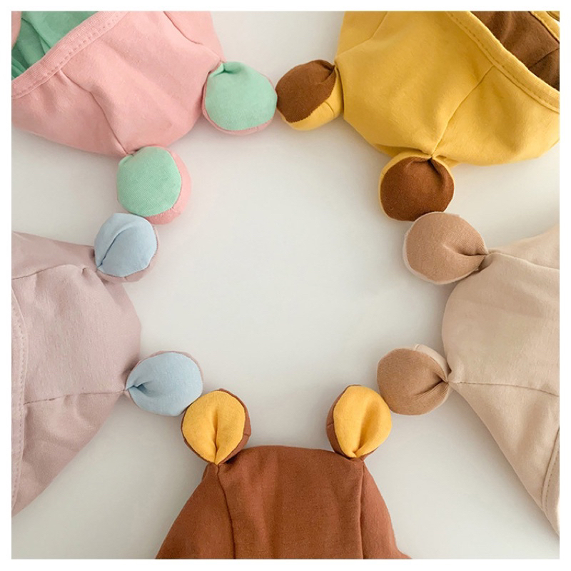 Mũ trùm cotton tai gấu tròn cho bé