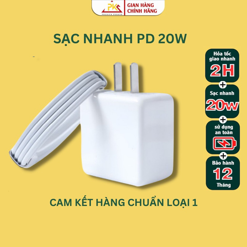 Combo sạc nhanh PD 20W, Có Chống Nổ, Bảo Hành 12 Tháng, Chính Hãng PHUKIENPUKASO