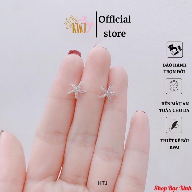 Bông tai nụ hình sao biển, bông tai nụ bạc , đính đá