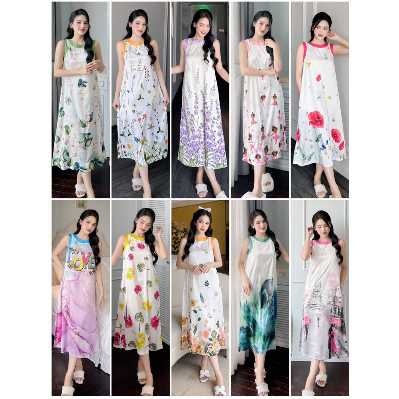 Đầm Lụa In Hoạ Tiết
