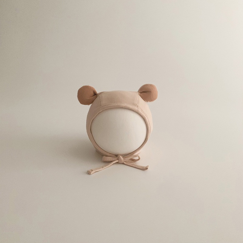 Mũ trùm cotton tai gấu tròn cho bé