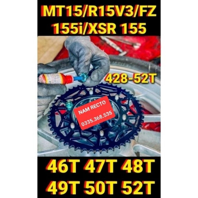 Dĩa sau mt15,r15v3,fz 155i,xsr 155 dĩa 52,50,49,48,47,46 nhông 13,14,15,16,17 chính hãng Recto
