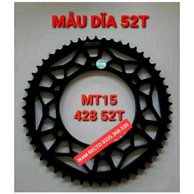 Dĩa sau mt15,r15v3,fz 155i,xsr 155 dĩa 52,50,49,48,47,46 nhông 13,14,15,16,17 chính hãng Recto