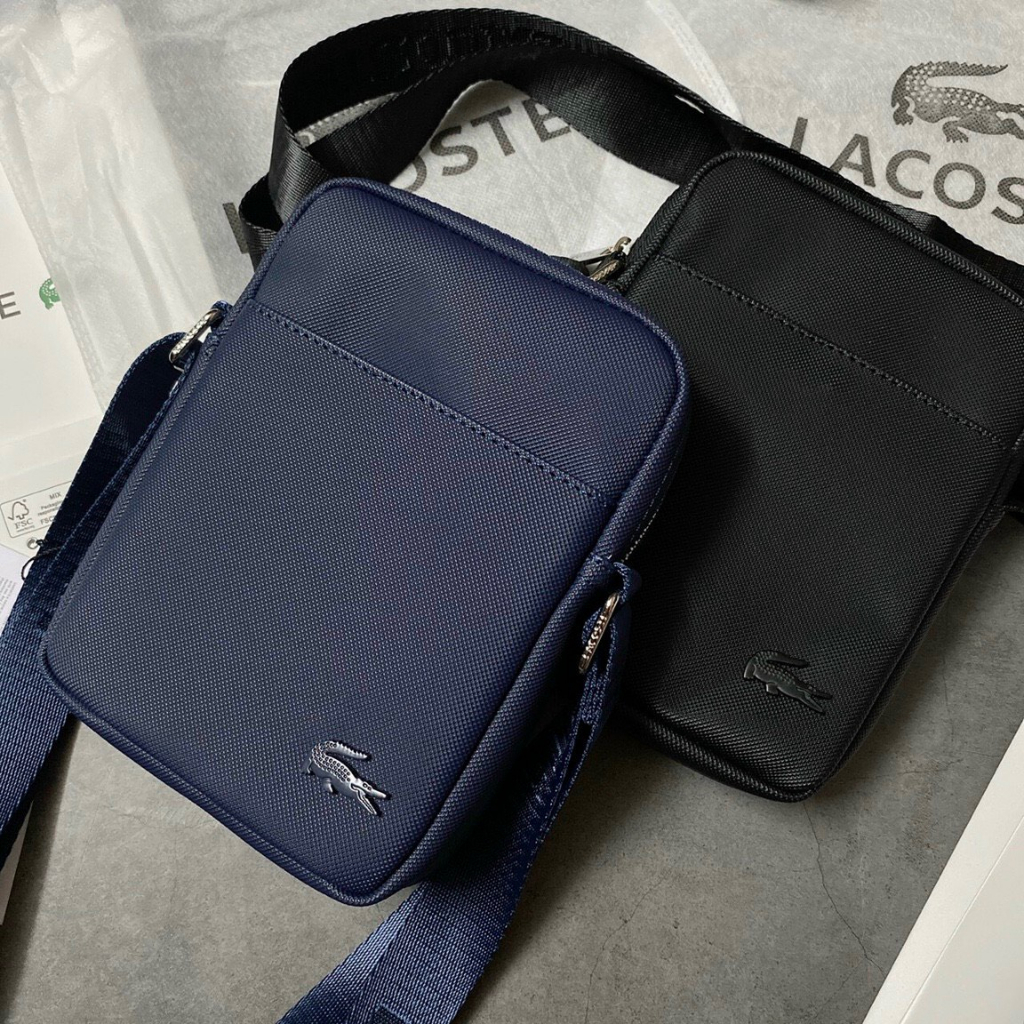 Túi nam đeo chéo Lacoste 2 ngăn khóa zip logo cá sấu đẹp