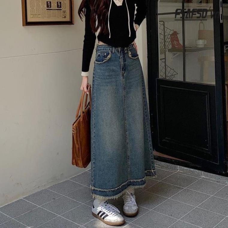 Chân váy jeans dáng dài siêu xinh phù hợp đi học, đi chơi hot hit CV4