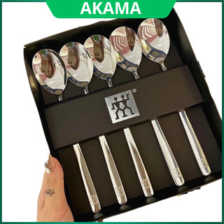 Set 5 thìa inox STAINLESS STEEL bóng mượt bền đẹp kèm hộp đựng