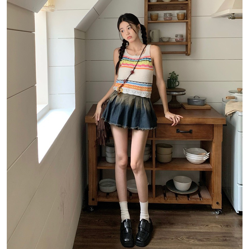 Áo tank top dáng xuông thiết kế hai dây họa tiết sọc ngang ALEN 902