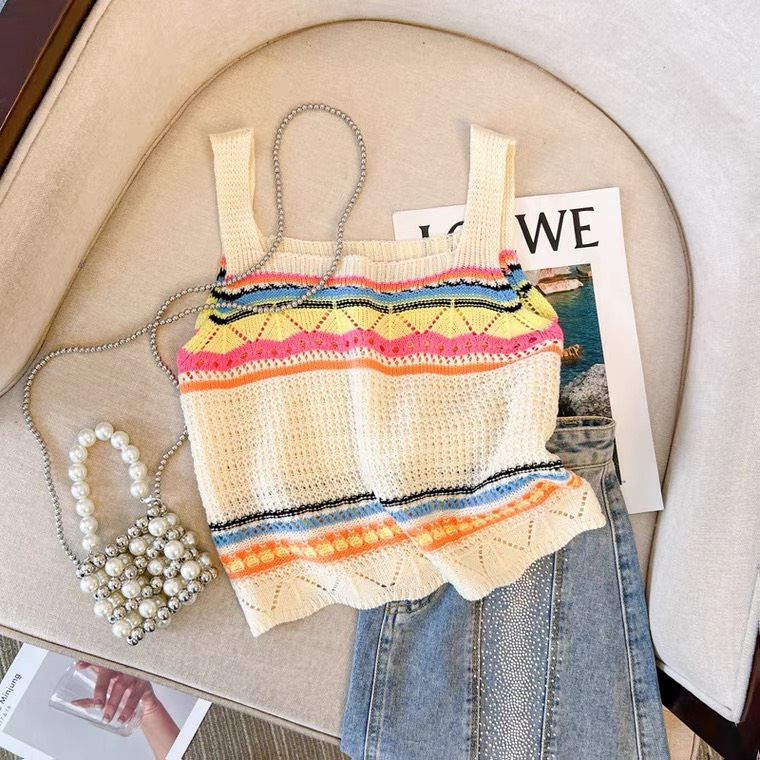 Áo tank top dáng xuông thiết kế hai dây họa tiết sọc ngang ALEN 902