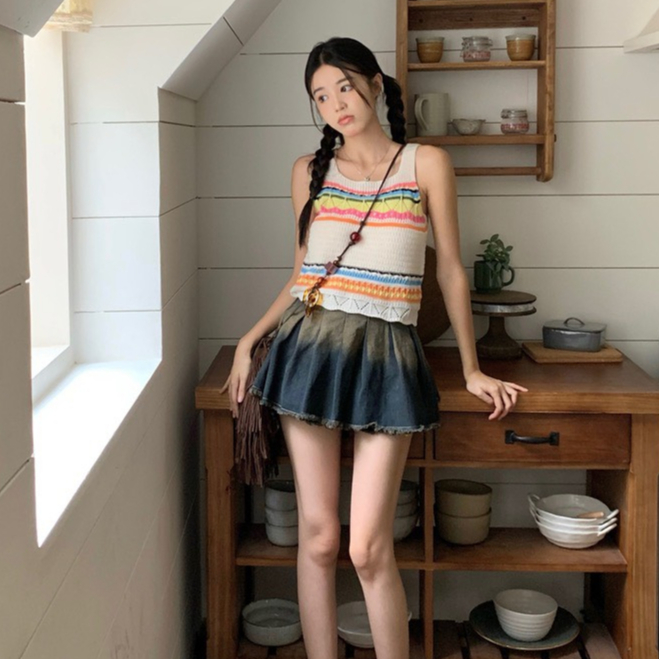 Áo tank top dáng xuông thiết kế hai dây họa tiết sọc ngang ALEN 902