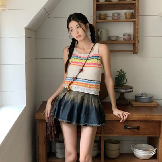 Áo tank top dáng xuông thiết kế hai dây họa tiết sọc ngang ALEN 902