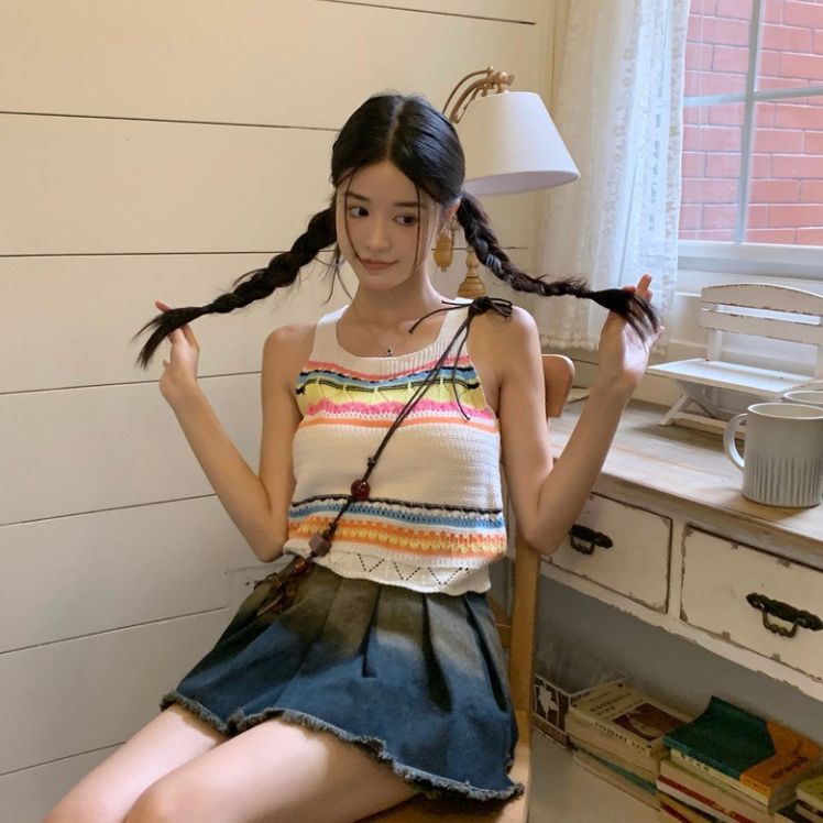 Áo tank top dáng xuông thiết kế hai dây họa tiết sọc ngang ALEN 902