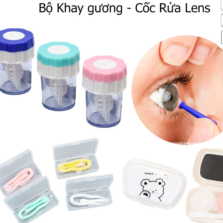 Khay Gương - Bộ nhíp gắp - Cốc rửa lens sử dụng cho Kính áp tròng