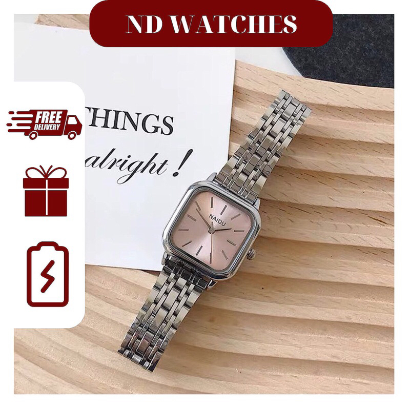 Đồng Hồ Nữ Đeo Tay Mặt Vuông NAIDU Dây Thép Ulzzang Size 26mm - ND Watches