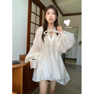 (Sẵn, Có Ảnh Thật) Đầm Babydoll Voan Trắng Tay Phồng  