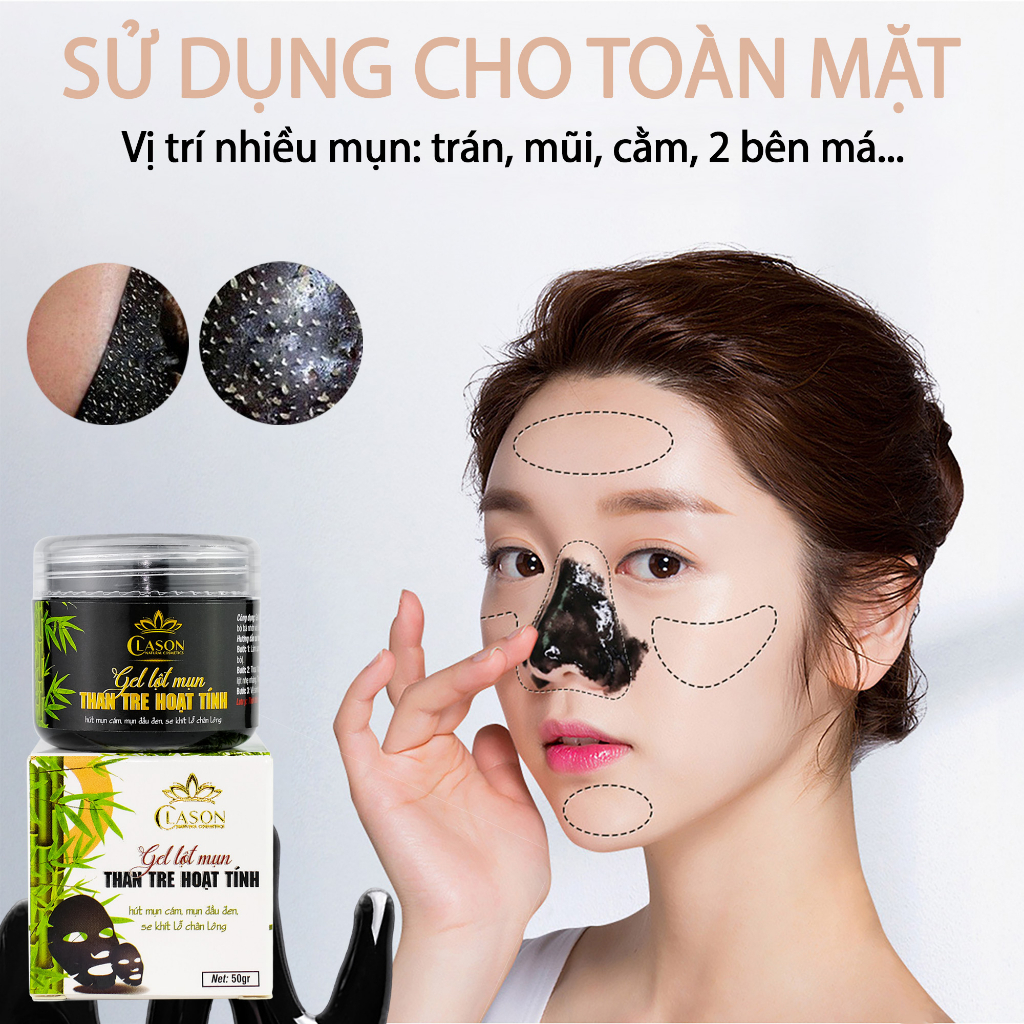 combo 2 Gel lột mụn đầu đen than tre hoạt tính, lột mụn cám toàn mặt Clason tặng cọ quét và 40 miếng giấy