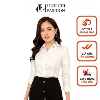  Sơ mi trắng LINH CHI L02 tay dài vải lụa mềm mịn ít nhăn  hàng cao cấp chú ý áo form nhỏ xem kĩ bảng size ảnh cuối 