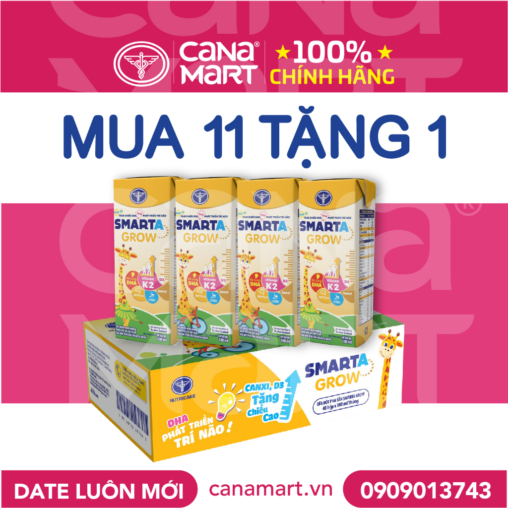 Thùng sữa nước Nutricare Smarta Grow dinh dưỡng cho trẻ thấp còi (180ml)