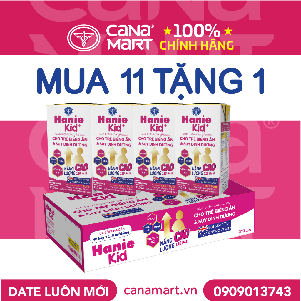 Thùng sữa nước Nutricare Hanie Kid cho trẻ biếng ăn suy dinh dưỡng (110ml)