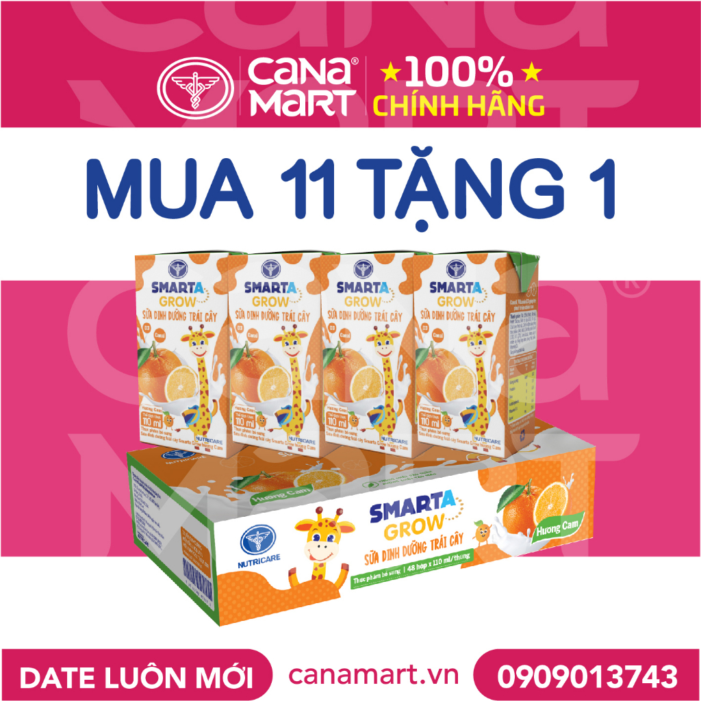 Thùng sữa nước trái cây Nutricare Smarta Grow (vị cam) dinh dưỡng cho trẻ thấp còi (110ml)