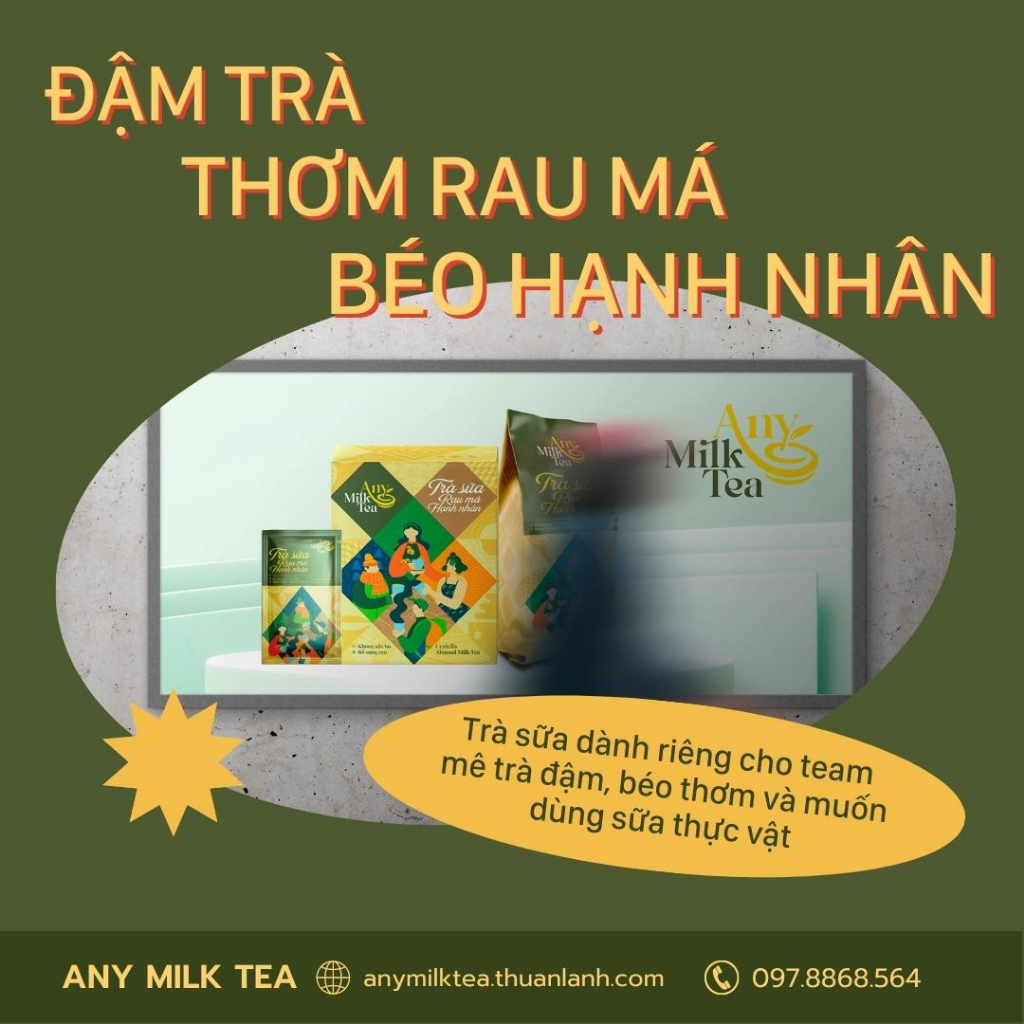Trà Sữa Rau Má Hạnh Nhân - Không Sữa Bò - Không Mụn - Any Milk Tea - Thuận Lành