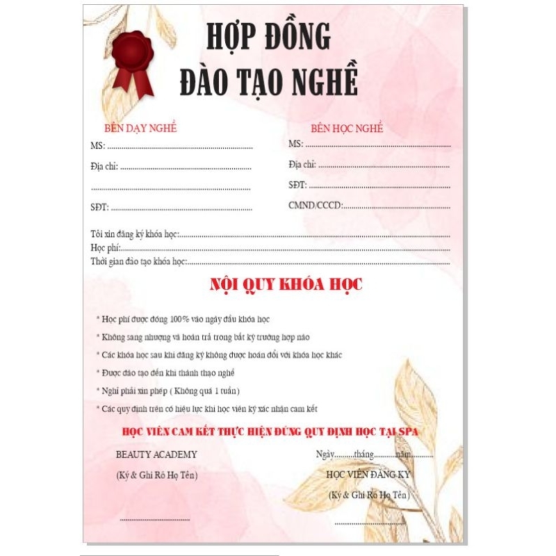 30 hợp đồng đào tạo nghề viết tay.
