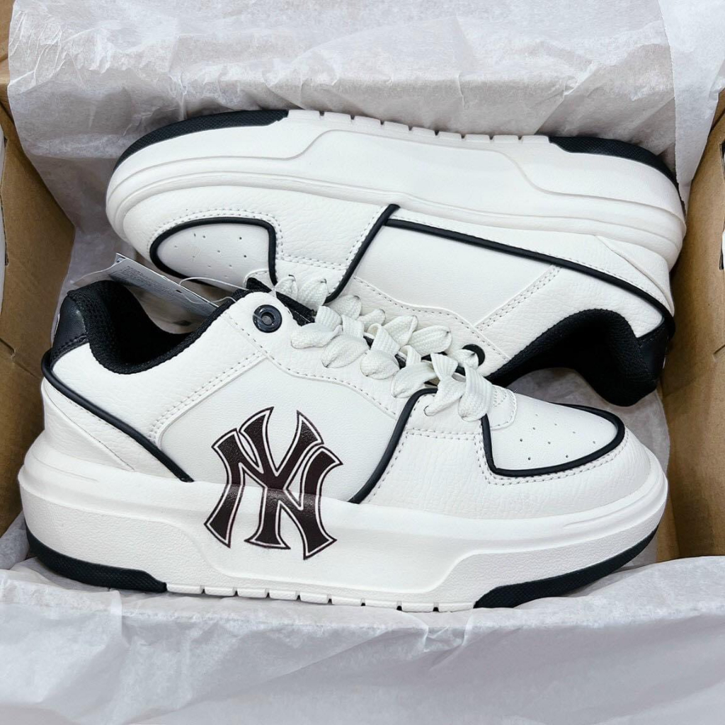 Giày MLB Chunky Liner White Black quoai dán đế nâu chữ la Xịn Sò, Giầy MLB Đen Xanh Trắng Full Box Bill