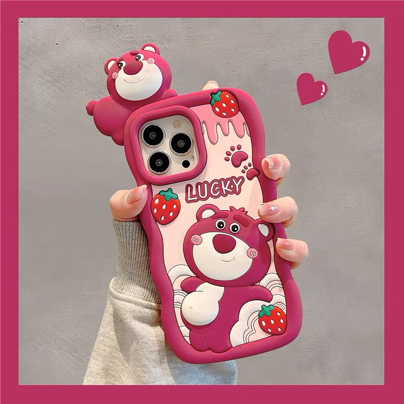 Case ốp lưng viền sóng gấu dâu tây Lotso hồng lucky mông xinh leo cam cute dễ thương chống sốc cho iPhone