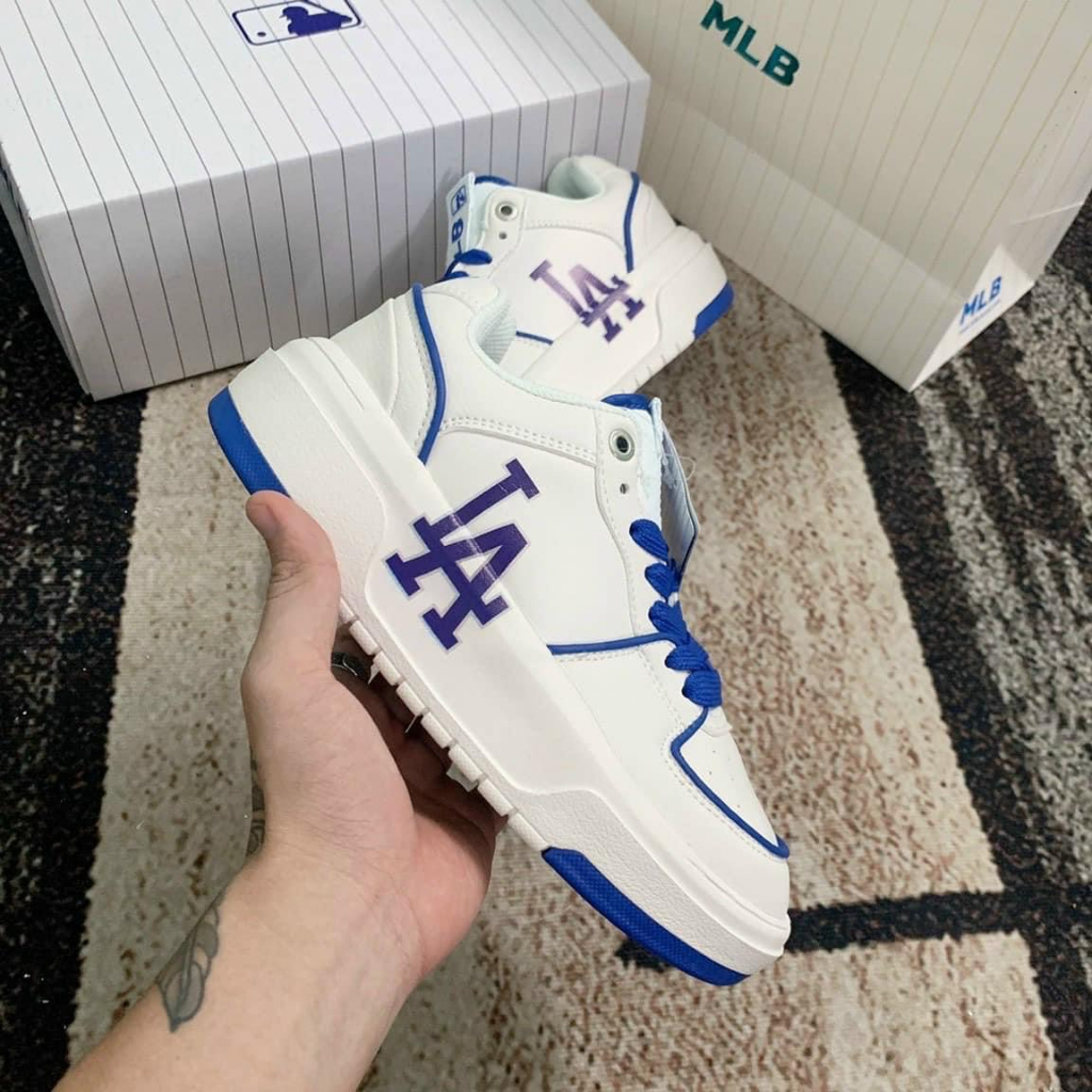 Giày MLB Chunky Liner White Black quoai dán đế nâu chữ la Xịn Sò, Giầy MLB Đen Xanh Trắng Full Box Bill