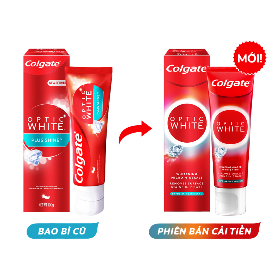 Kem đánh răng Colgate Optic White Plus Shine làm trắng sáng răng 100g