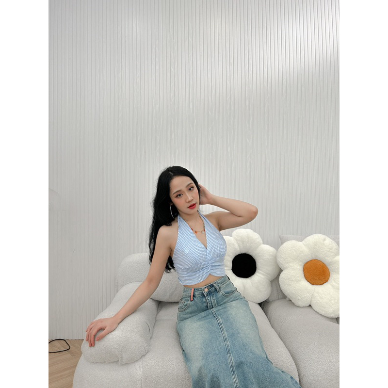 Áo yếm hở lưng kẻ caro màu sắc