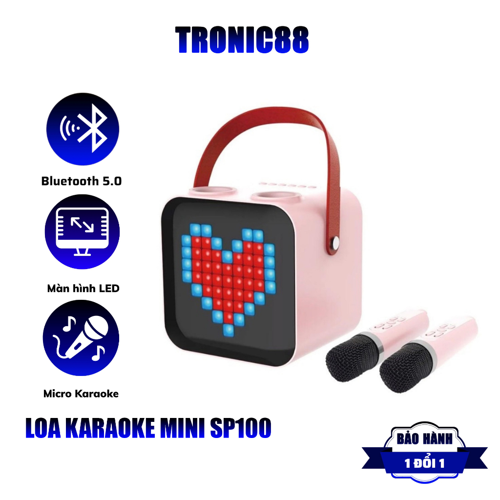 Loa Bluetooth Karaoke Mini SP100 Siêu Cute, Thiết Kế Sang Trạng Với Màn Hình Led