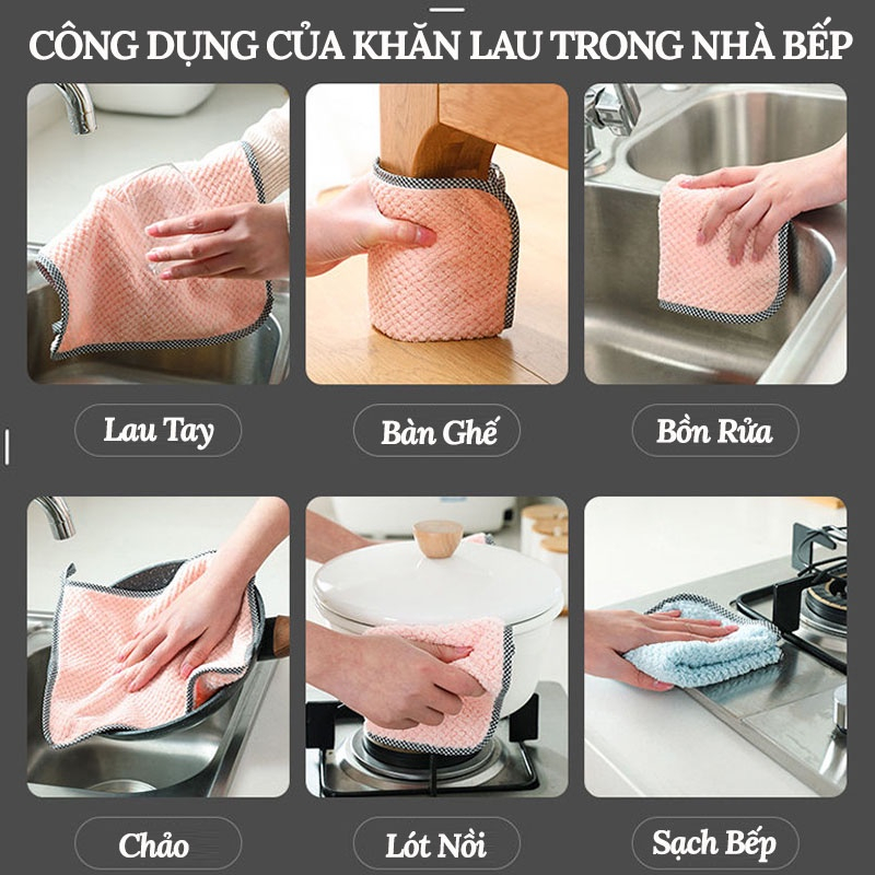 Khăn Lau Bếp Đa Năng, Khăn Lau Tay Nhà Bếp Siêu Thấm, Có Lỗ Treo HOUSESHOP68 – Kích Thước 25x25cm
