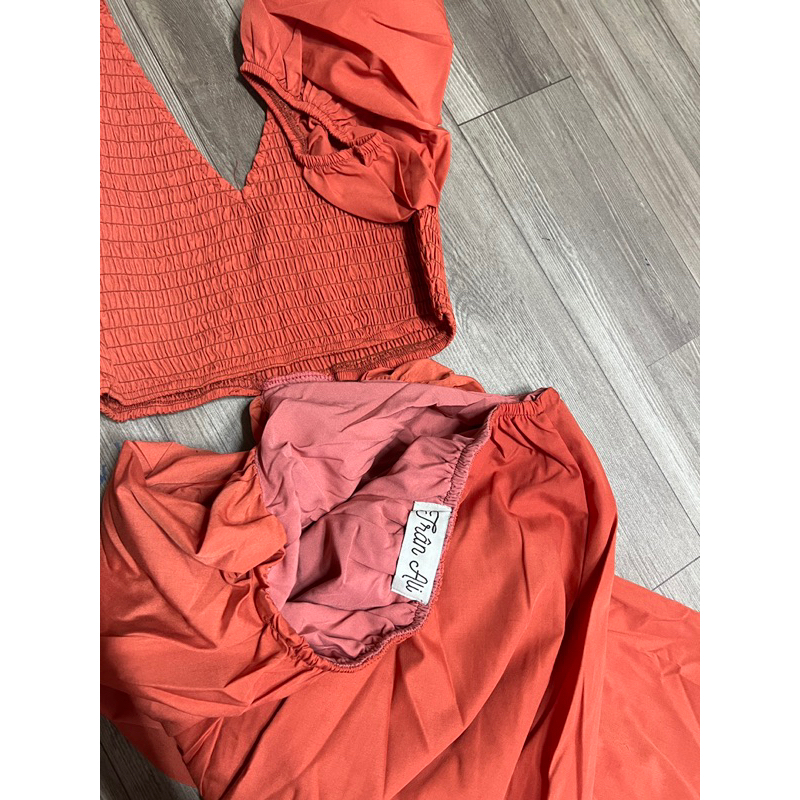 ĐẦM MAXI CAM CUT EO BO CHUN