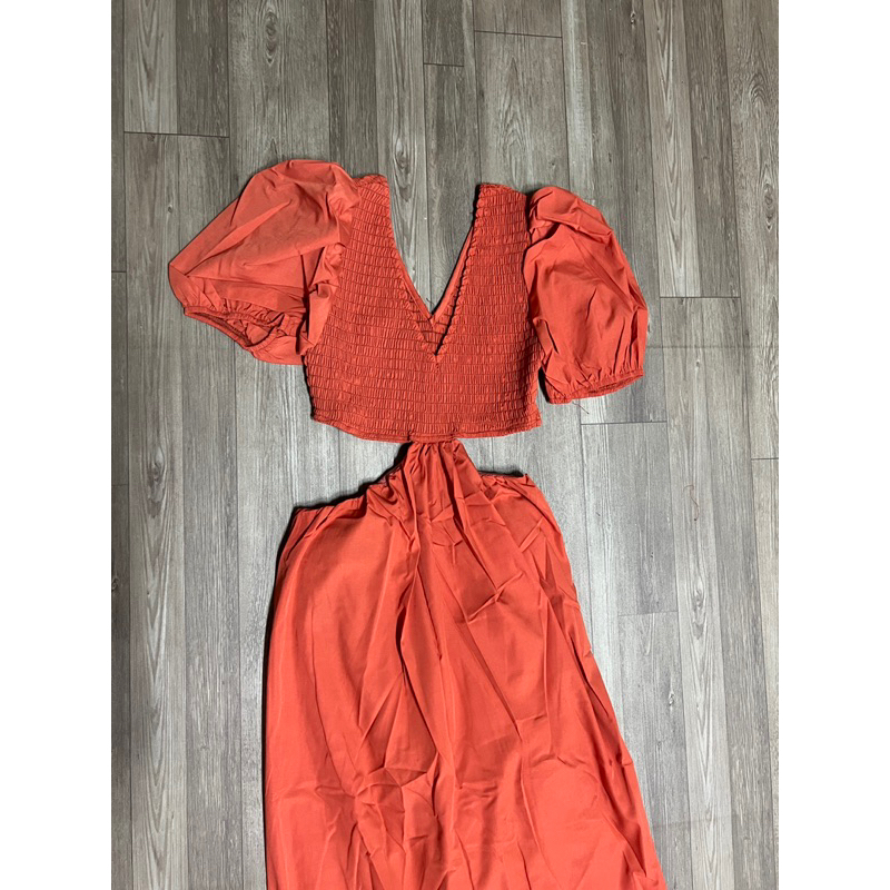 ĐẦM MAXI CAM CUT EO BO CHUN