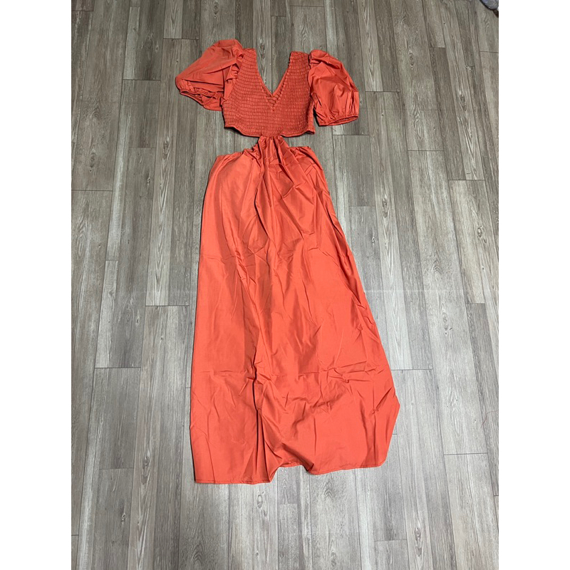 ĐẦM MAXI CAM CUT EO BO CHUN