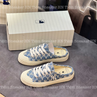 Sục MLB PlayBall Mule Monogram Denim Blue NewYork Yankees Giày Đạp Gót MLB Vải Bò Xanh Lai Auth