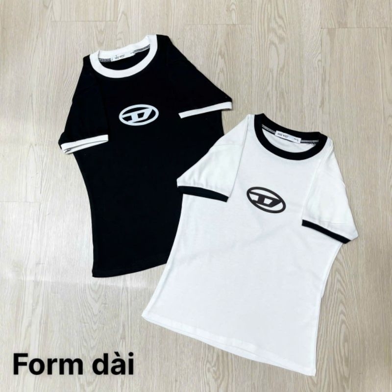 Áo thun cotton phối viền phôm dài Chữ D